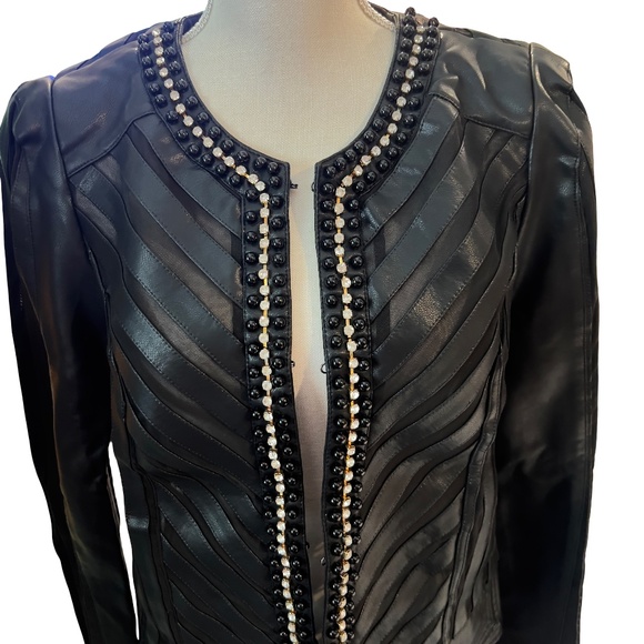 #A298  For Her NYC  BLACK Y2K  Glam Rock vegan Leather Jacket Rhinestones NWT XL - Picture 10 of 10